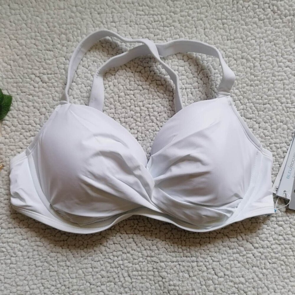 Bleu Rod Beattie Women’s Plunge Bikini Top In White, Size 36D